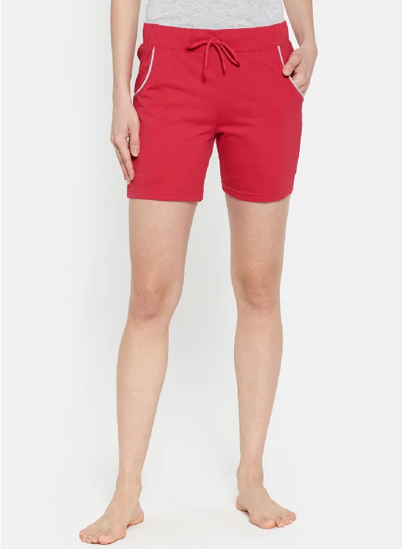 Womens Red Plain Shorts