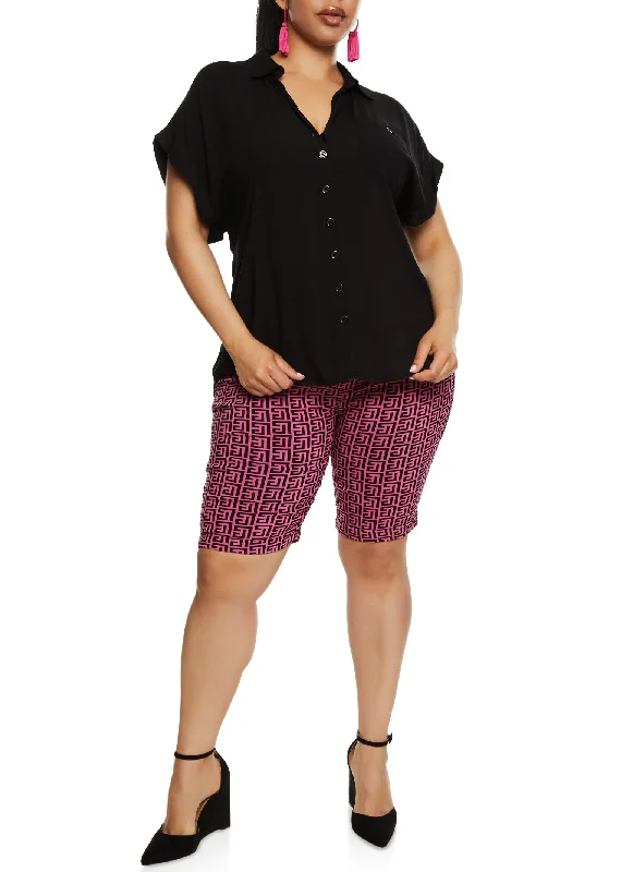 Plus Size Greek Key Bermuda Shorts