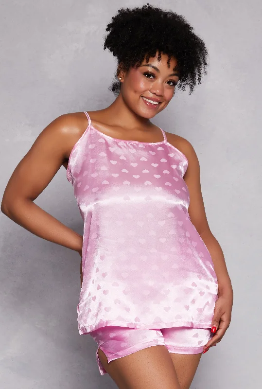 Plus Size Satin Heart Pajama Cami with Shorts