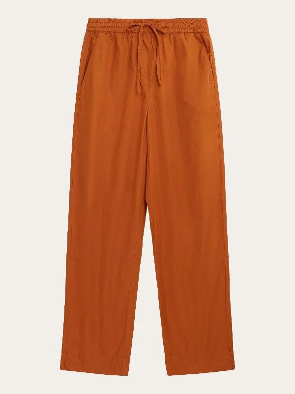 CHLOE barrel high-rise poplin elastic waistband pants - Leather Brown