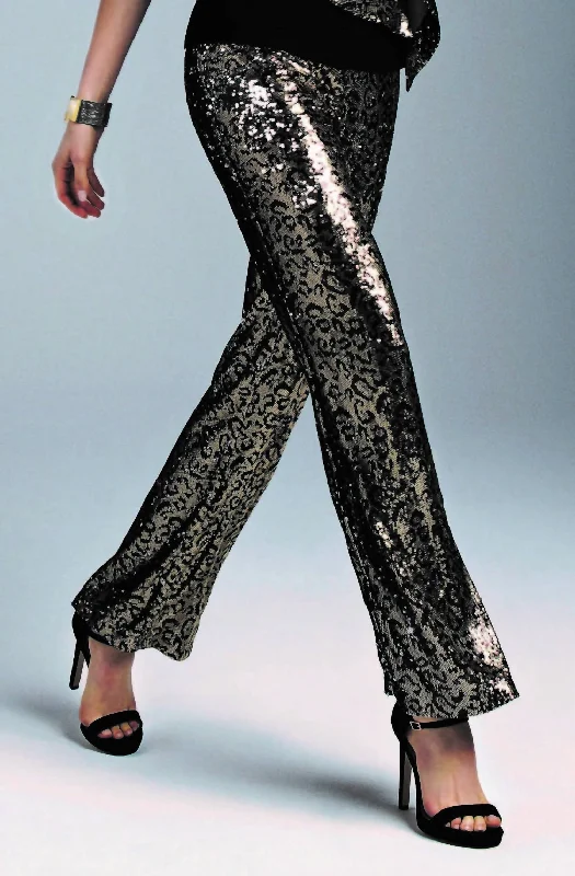 Sequin Wide Leg Pants In Black/gold