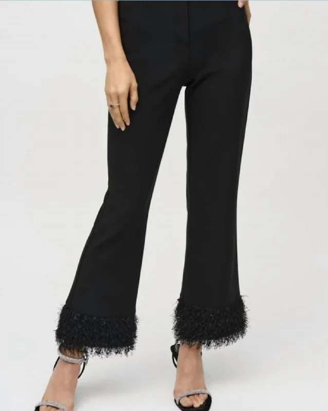 Silky Knit And Novelty Flared Pants In Black